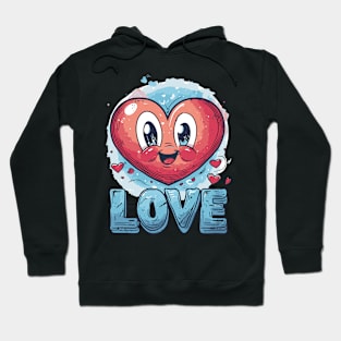 Playful Love: Cute Heart Mascot - Red Blue Pink Cartoon Charm Hoodie